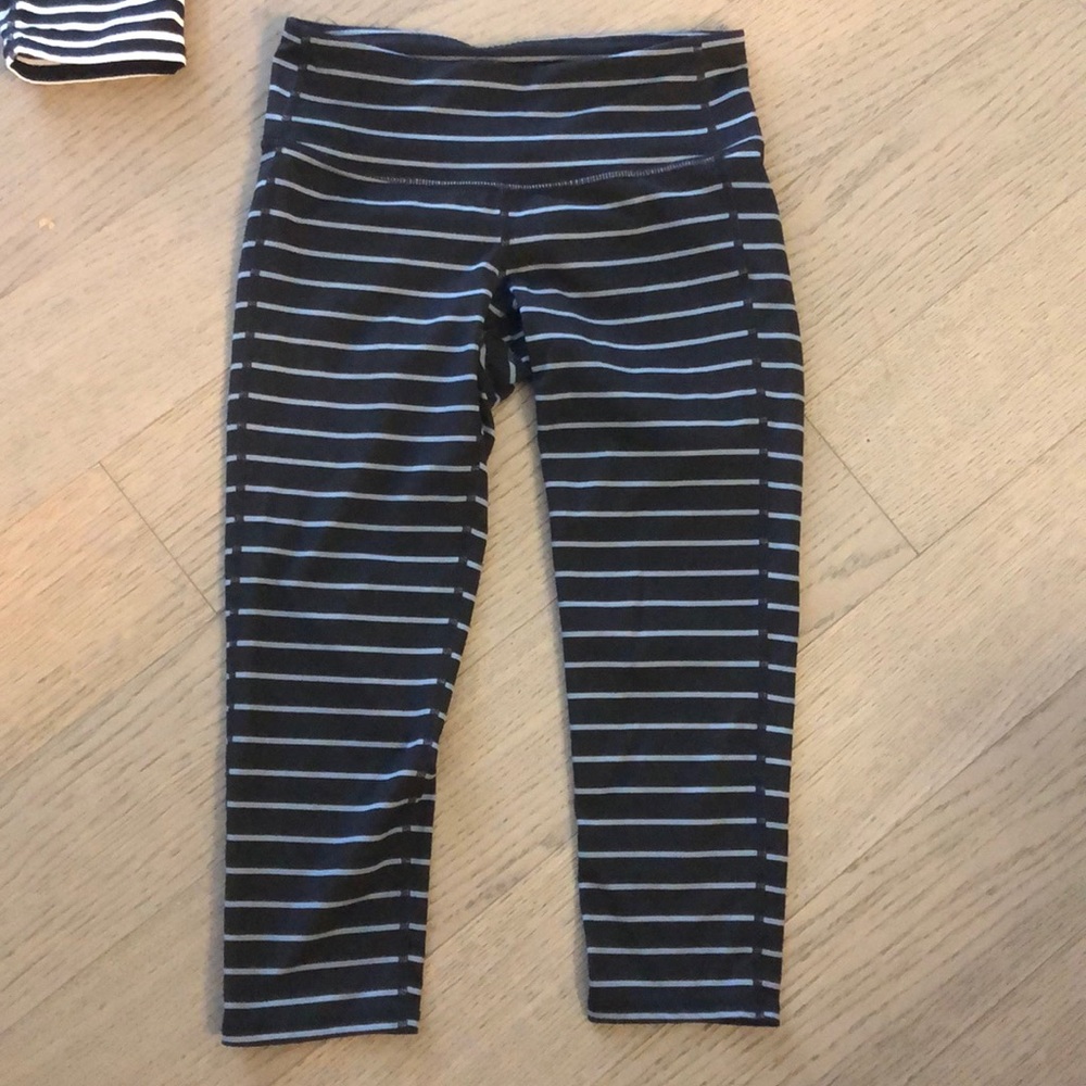 Gray and black athleta crops striped